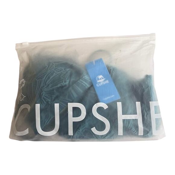 NEW Cupshe SWIMSUIT Women's BIKINI Set MED Scalloped Cross Back High Waist Green - Picture 12 of 15